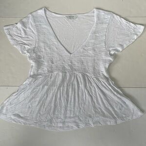 Lucky Brand White Smocked Peplum Short Sleeve Blouse Small